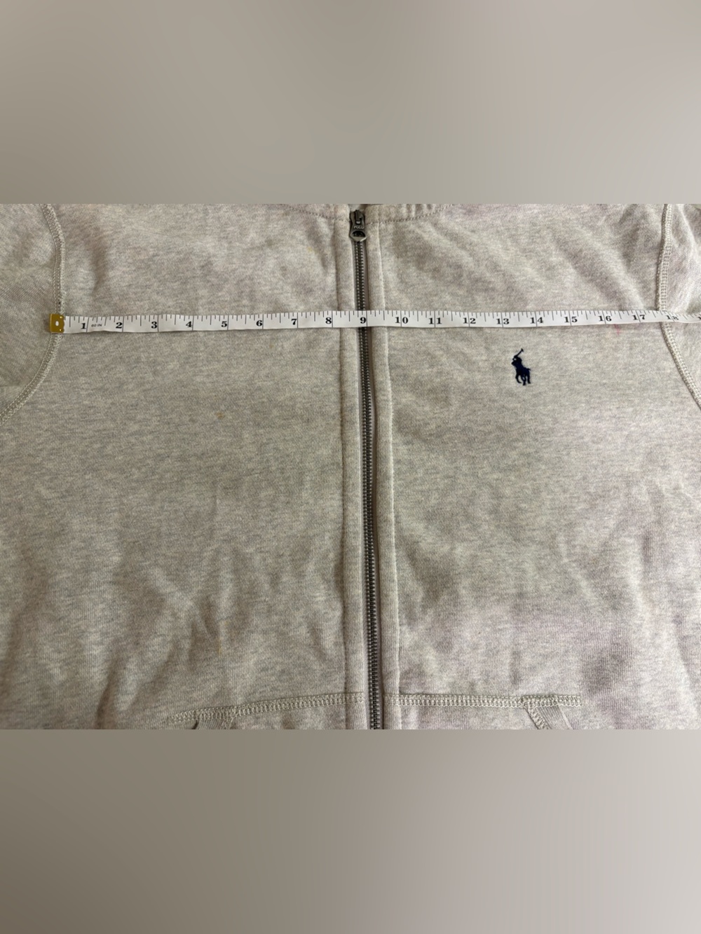 Ralph Lauren Light Gray Full-Zip Hoodie with Navy Pony - Picture 6 of 8